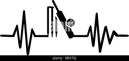 Impulso di heartbeat di linea con il cricket bat e sfera Foto Stock