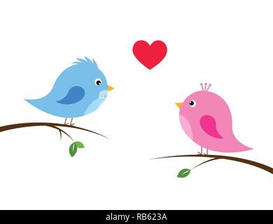 Paio di graziosi uccelli in amore su sfondo bianco illustrazione vettoriale EPS10 Illustrazione Vettoriale