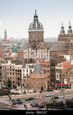 Vista panoramica sul centro storico da Hilton Sky Lounge.Amsterdam, Paesi Bassi. Foto Stock