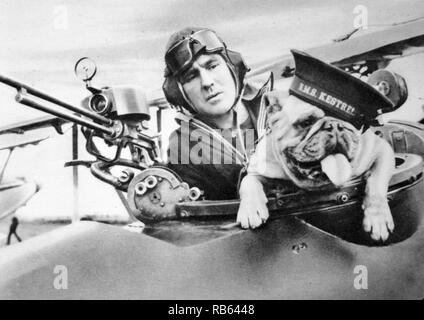 Il francese seconda guerra mondiale cartolina celebra il Bulldog inglese come una sorta di mascotte per il Royal Air Force Foto Stock