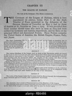 Il Patto della lega delle nazioni è stata la carta della lega delle nazioni. 1919 Foto Stock
