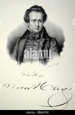 Victor Hugo (1802-1885) francese novelis, drammaturgo e poeta. Litografia, Parigi, c1840. Foto Stock