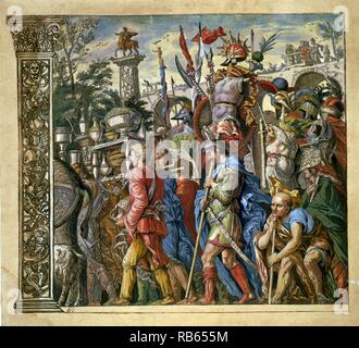 Il Trionfo di Giulio Cesare da Andrea Andreani, 1599. La piastra 6 dalla serie che mostra le persone in processione trionfale di Giulio Cesare Foto Stock
