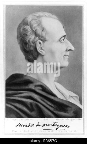 La pittura che mostra un ritratto di Francese filosofo politico Charles-Louis de Secondat barone de La BrA^de et de Montesquieu Foto Stock