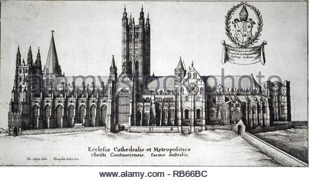 La Cattedrale di Canterbury, attacco da incisore boemo Wenceslaus Hollar da 1600s Foto Stock