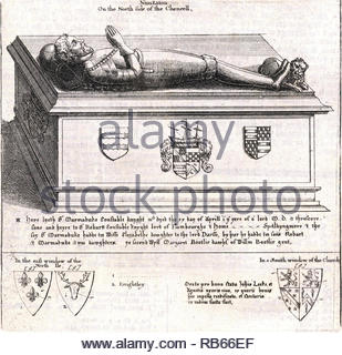 Tomba di Sir Marmaduke Constable, signore di Flamborough a Nuneaton, attacco da incisore boemo Wenceslaus Hollar da 1600s Foto Stock