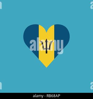 Barbados bandiera icona a forma di cuore, in design piatto. Giorno di indipendenza o giornata nazionale il concetto di vacanza. Illustrazione Vettoriale