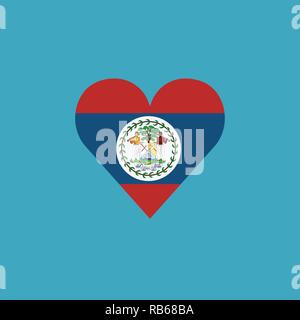 Belize bandiera icona a forma di cuore, in design piatto. Giorno di indipendenza o giornata nazionale il concetto di vacanza. Illustrazione Vettoriale