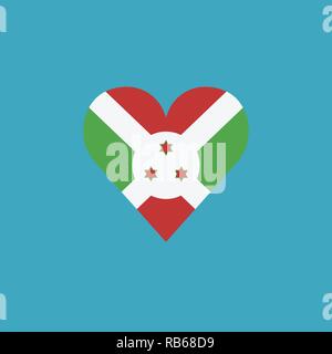 Burundi bandiera icona a forma di cuore, in design piatto. Giorno di indipendenza o giornata nazionale il concetto di vacanza. Illustrazione Vettoriale