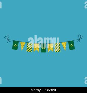 Decorazioni bunting flags per la Mauritania giornata nazionale vacanze in appartamento di design. Giorno di indipendenza o giornata nazionale il concetto di vacanza. Illustrazione Vettoriale