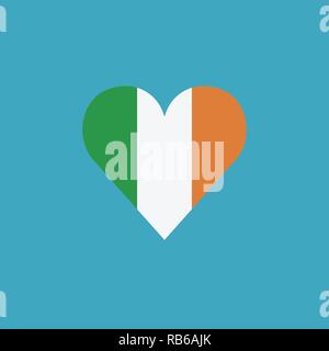 Irlanda bandiera icona a forma di cuore, in design piatto. Giorno di indipendenza o giornata nazionale il concetto di vacanza. Illustrazione Vettoriale