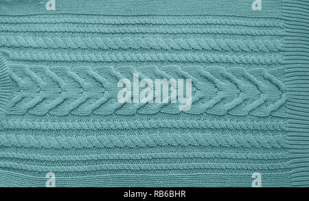 Blue maglia maglione di lana texture vicino. Fatte a mano in blu di lana per maglieria sfondo texture Foto Stock