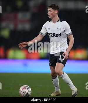 GEORGE EVANS, Derby County FC, Derby County v SOUTHAMPTON, Emirati FA Cup 3RD ROUND, 2019 Foto Stock