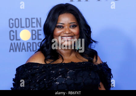 Beverly Hills, Stati Uniti d'America. 06 gen 2019. Octavia Spencer pone nella sala stampa della 76th Annuale di Golden Globe Awards tenutosi presso il Beverly Hilton Hotel il 6 gennaio 2019. Credito: Geisler-Fotopress GmbH/Alamy Live News Foto Stock