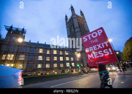 Westminster, Londra, Regno Unito. Il 7 gennaio 2019. Anti Brexit manifestanti demonstate fuori le case del Parlamento Credito: George Wright Cracknell/Alamy Live News Foto Stock