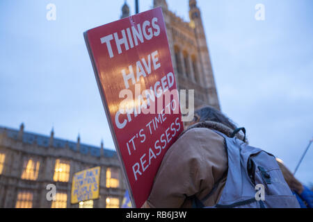 Westminster, Londra, Regno Unito. Il 7 gennaio 2019. Anti Brexit manifestanti demonstate fuori le case del Parlamento Credito: George Wright Cracknell/Alamy Live News Foto Stock