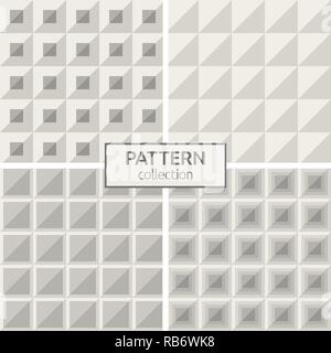 Set di quattro modelli senza giunture. Geometrico astratto vettore alla moda sfondi. Moderno ed elegante texture. Ripetere quadrato geometrico piastrelle, triangoli. Illustrazione Vettoriale