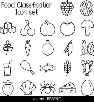 Classificazione alimentare icon set, pasto i simboli vettoriali. Illustrazione Vettoriale