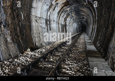 Shargan otto Tunnel - uno dei 22 gallerie sulla Shargan otto railroad (Šarganska Osmica), Mokra Gora, Serbia orientale. Foto Stock