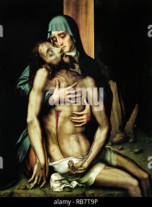 Luis de Morales, La Piedad, Gesù Cristo morto tra le braccia della madre, la Vergine Maria, circa 1570 Olio su legno, Real Academia de Bellas Artes de San Fernando, Madrid, Spagna. Foto Stock