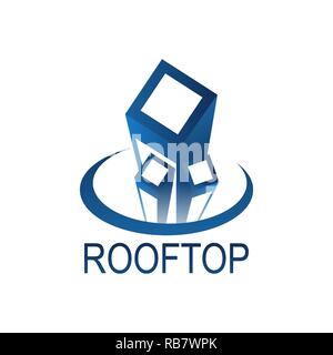 Tetto logo top concept design template idea in colore blu Illustrazione Vettoriale