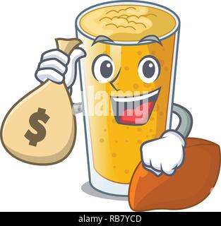 Con denaro borsa lassi mango in un cartone animato in vetro Illustrazione Vettoriale