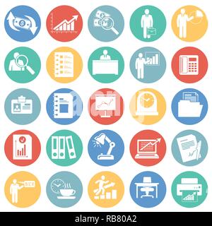 Icone Business impostato su cerchi di colore sfondo per grafica e web design, moderno vettore semplice segno. Concetto di Internet. Il simbolo alla moda per il design del sito web o del pulsante mobile app. Illustrazione Vettoriale