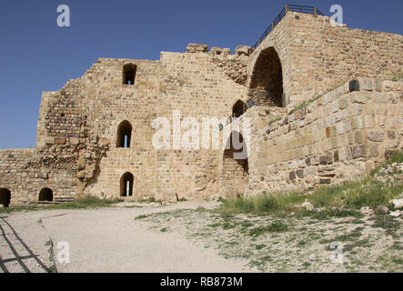 Le rovine del castello di Kerak, un grande castello crociato di Kerak (Al Karak) in Giordania Foto Stock