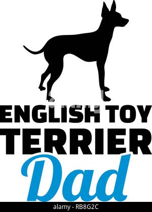 English toy terrier papà silhouette con la parola blu Foto Stock