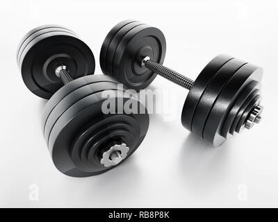 Dumbell isolati su sfondo bianco. 3D'illustrazione. Foto Stock