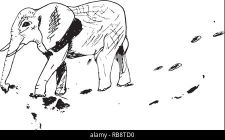 Illustrazione di un elefante a piedi, realizzati nello stile della schiusa. Illustrazione Vettoriale