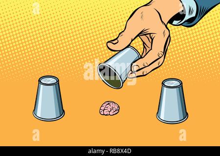 Gioco di mente. Cervello e intelligenza. Gli autori di frodi e raggiri. Fumetto cartoon arte pop retrò illustrazione vettoriale disegno Illustrazione Vettoriale