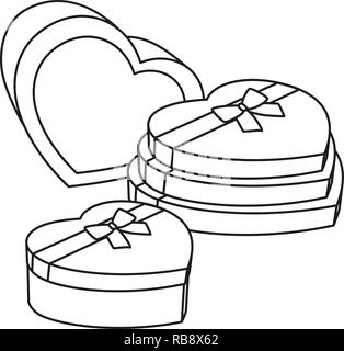 Line art in bianco e nero Scatola cuore collezione Illustrazione Vettoriale