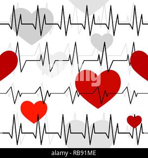 Seamless pattern con un cardiogram di ritmi cardiaci. Foto Stock