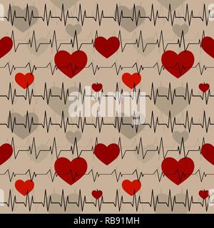 Seamless pattern con un cardiogram di ritmi cardiaci. Foto Stock