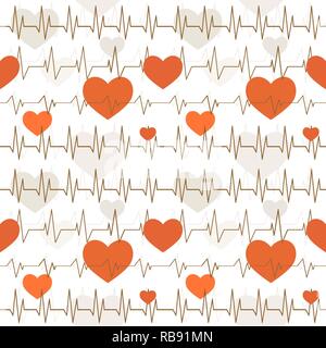 Seamless pattern bianco con un cardiogram di ritmi cardiaci. Foto Stock