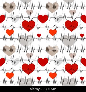 Seamless pattern bianco con un cardiogram di ritmi cardiaci. Foto Stock