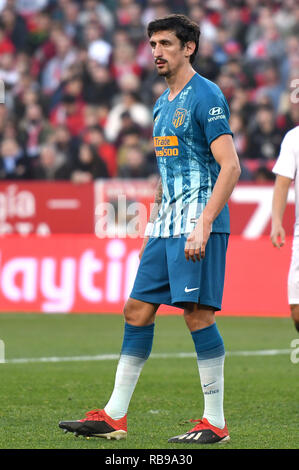 SEVILLA, 06-01-2019. Primera Division campionato spagnolo. LaLiga. Estadio Ramon Sanchez-Pizjuan. Stefan Savic (Atletico de Madrid) durante il gioco Sevilla FC - Atletico de Madrid. Foto Stock