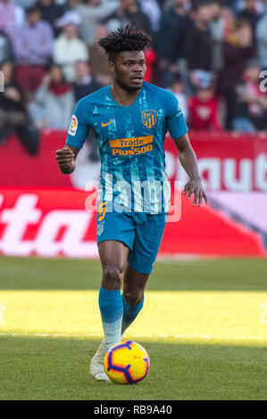 SEVILLA, 06-01-2019. Primera Division campionato spagnolo. LaLiga. Estadio Ramon Sanchez-Pizjuan. Thomas Partey (Atletico de Madrid) durante il gioco Sevilla FC - Atletico de Madrid. Foto Stock