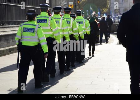 Londra, Regno Unito. Gen 8, 2019. I numeri della polizia sono state aumentate oggi a seguito di denunce che la polizia avrebbe dovuto fare di più per proteggere Anna Soubry MP da Pro Brexit abusivi.Case del Parlamento, Westminster, London.UK Credit: Michael melia/Alamy Live News Foto Stock