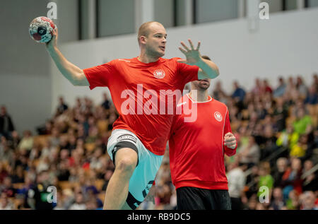 08 gennaio 2019, Berlin: Pallamano: WM, formazione pubblica del Deutscher Handballbund selezione. Paolo Drux formazione. Foto: Soeren Stache/dpa Foto Stock