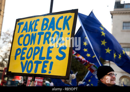 Londra, Regno Unito. 08 gen 2019. Westminster, Londra, Inghilterra, Regno Unito. Pranzo protestare contro Brexit. Un cartello dice "Riprendere il controllo. Voto popolare". (Riprendere il controllo è stato UKIPs slogan) Credito: Jenny Matthews/Alamy Live News Foto Stock