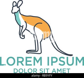 Il logo di canguro modello con contorno stile, illustrazione vettoriale e ispirazione logo. Salva canguro, kangaroo care la carità Illustrazione Vettoriale