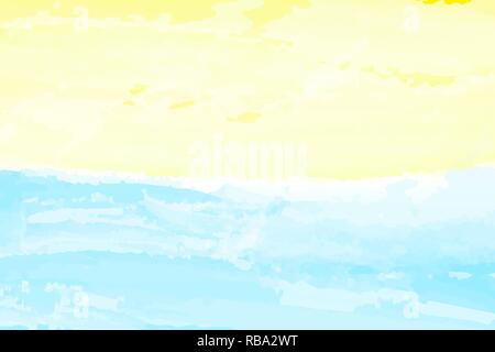 Acquerello blu sfondo astratto. Nuvole, cielo, le onde del mare. Modello di colore. Illustrazione Vettoriale. Illustrazione Vettoriale