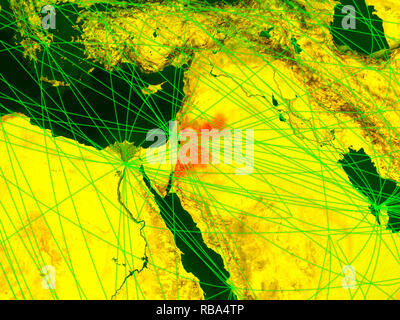 La giordania sulla mappa digitale con le reti. Concetto di viaggi internazionali, la comunicazione e la tecnologia. 3D'illustrazione. Gli elementi di questa immagine arredate Foto Stock