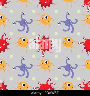 Modello senza giunture variopinto Funny cartoon mostri alien o batterio Illustrazione Vettoriale