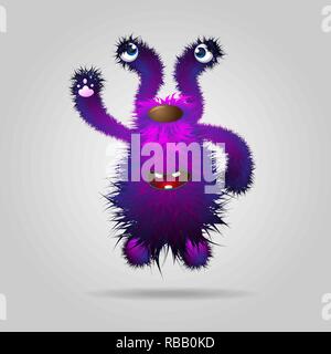 Viola funny fluffy monster sventolando la sua zampa. Illustrazione Vettoriale