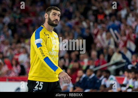 Zagabria, Croazia - 24 gennaio 2018: Campionati Europei negli uomini la pallamano, EHF EURO 2018 main round match Croazia vs. Francia 27:30. Mirko ALILOVIC Foto Stock