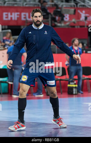 Zagabria, Croazia - 28 gennaio 2018: Campionati Europei negli uomini la pallamano, EHF EURO 2018 finals Francia - Danimarca 32:29. Nikola KARABATIC (13) Foto Stock