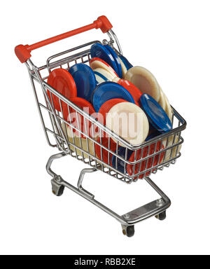 Mini carrello riempito con plastica colorata poker chips Foto Stock